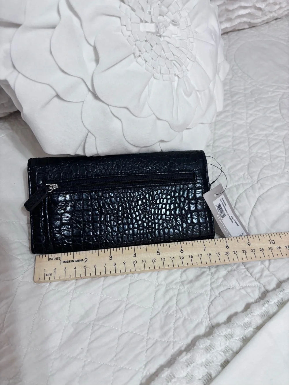 Kenneth Cole Reaction Black Croc Trifold Wallet NWT